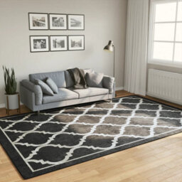 Berkfield Rug Washable Black And White 190X300 Cm Anti Slip - thumbnail 1