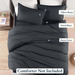 Bedlooms Charcoal  Plain Dyed Duvet Cover Complete Bedding Set, Breathable & Anti-Allergic Microfiber, Single 135X200Cm - thumbnail 3