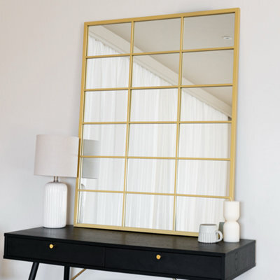 Jōbū Jobu Home - Kyo - Gold Metal Rectangle Lattice Window Mirror - 120Cm X 95Cm - image 1