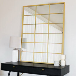 Jōbū Jobu Home - Kyo - Gold Metal Rectangle Lattice Window Mirror - 120Cm X 95Cm