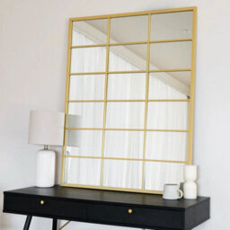 Jōbū Jobu Home - Kyo - Gold Metal Rectangle Lattice Window Mirror - 120Cm X 95Cm - thumbnail 2