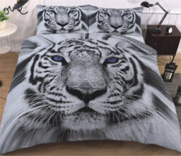 TheWhiteWater Limited Rare White Snow Tiger Bed Set - 3D Animal Printed Single Beddings Duvet Cover + One Matching Pillowcase - thumbnail 2