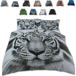 TheWhiteWater Limited Rare White Snow Tiger Bed Set - 3D Animal Printed Single Beddings Duvet Cover + One Matching Pillowcase - thumbnail 1