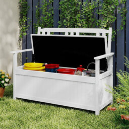 Costway 185L Patio Storage Bench Storage Loveseat With Backrest And Armrests-White - thumbnail 8
