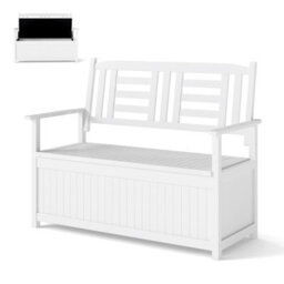 Costway 185L Patio Storage Bench Storage Loveseat With Backrest And Armrests-White
