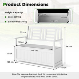 Costway 185L Patio Storage Bench Storage Loveseat With Backrest And Armrests-White - thumbnail 2