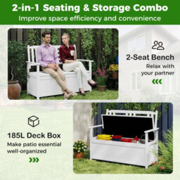 Costway 185L Patio Storage Bench Storage Loveseat With Backrest And Armrests-White - thumbnail 3