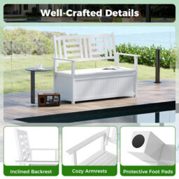 Costway 185L Patio Storage Bench Storage Loveseat With Backrest And Armrests-White - thumbnail 5