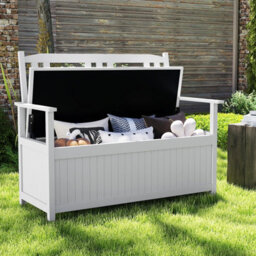 Costway 185L Patio Storage Bench Storage Loveseat With Backrest And Armrests-White - thumbnail 7