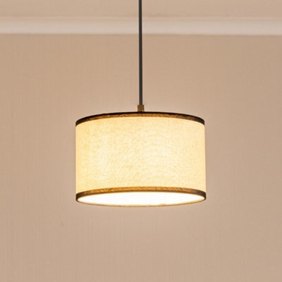 Valuelights Eva Natural Linen Fabric With Black Trim Small Drum Light Shade And Bulb (D)25Cm - image 1