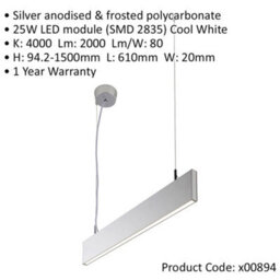 Slimline Commercial Suspension Light - 610mm X 20mm - 25W Cool White Led - thumbnail 2