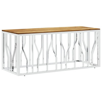 Berkfield Modern Coffee Table Silver Stainless Steel And Solid Wood Acacia - image 1