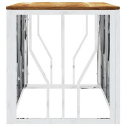 Berkfield Modern Coffee Table Silver Stainless Steel And Solid Wood Acacia - thumbnail 4