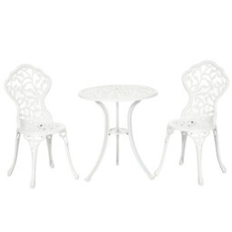 Outsunny Aluminium Bistro Set Garden Coffee Table Chair Outdoor Dining Set White - thumbnail 2