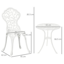 Outsunny Aluminium Bistro Set Garden Coffee Table Chair Outdoor Dining Set White - thumbnail 3