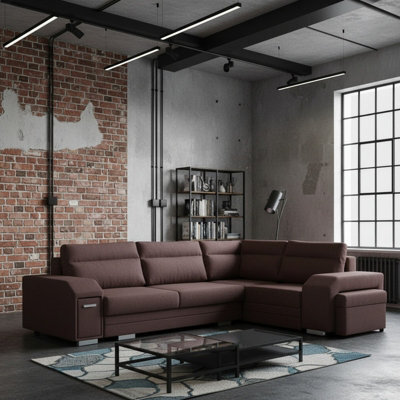 Alvares Living Room Corner Sofa Bed With Polyurethane Foam Wave Springs Loose Back Cushions 305X205X90Cm Brown Right - image 1