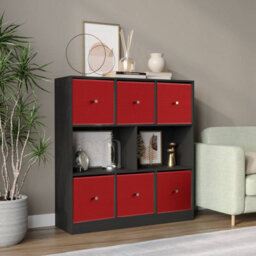 Urbn-Living Black, Red - Asymmetrical 8 Cube Bookcase Unit W/ 6 Drawer Inserts - thumbnail 2