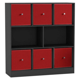 Urbn-Living Black, Red - Asymmetrical 8 Cube Bookcase Unit W/ 6 Drawer Inserts - thumbnail 1