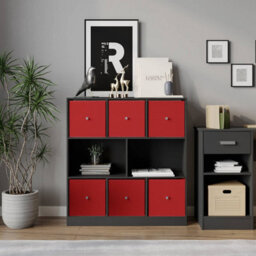 Urbn-Living Black, Red - Asymmetrical 8 Cube Bookcase Unit W/ 6 Drawer Inserts - thumbnail 3