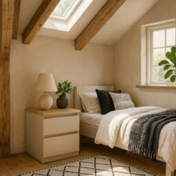 Wyld Haus Budapest Bedside Table In Cream With Natural Oak Effect, 2 Drawers