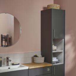 Ennis Matt Graphite Contemporary Wall-Mounted Fitted Bathroom Tall Base Cabinet (W)300mm (H)820mm - thumbnail 3