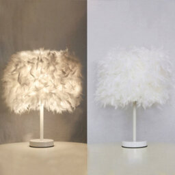 Living And Home White Modern Feather Shade Bedside Table Lamp With Metal Base 25 X 35Cm - thumbnail 5