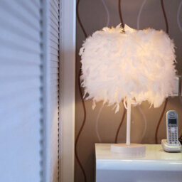 Living And Home White Modern Feather Shade Bedside Table Lamp With Metal Base 25 X 35Cm - thumbnail 2