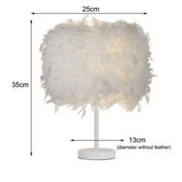 Living And Home White Modern Feather Shade Bedside Table Lamp With Metal Base 25 X 35Cm - thumbnail 8