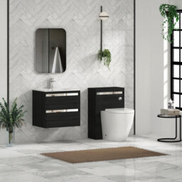 Royal Bathrooms Orion 600mm Wall Hung Bathroom Vanity Unit 2 Drawer Hale Black With Carrara White Basin & Chrome Accent Trim - thumbnail 4