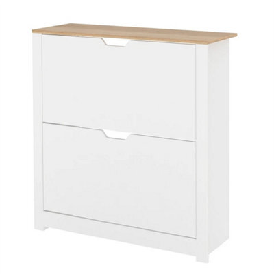 White Narrow Shoe Cabinet With Flip Drawers - image 1