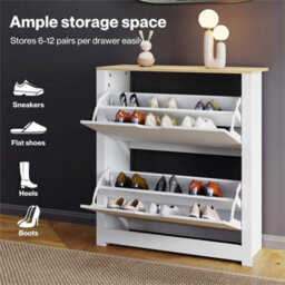 White Narrow Shoe Cabinet With Flip Drawers - thumbnail 3