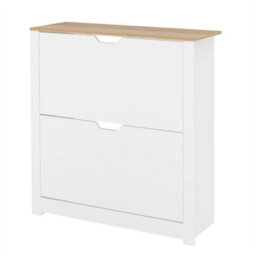 White Narrow Shoe Cabinet With Flip Drawers