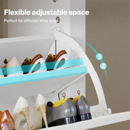White Narrow Shoe Cabinet With Flip Drawers - thumbnail 5