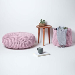 Homescapes Pastel Pink Large Round Cotton Knitted Pouffe Footstool - thumbnail 6
