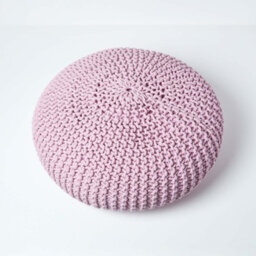 Homescapes Pastel Pink Large Round Cotton Knitted Pouffe Footstool - thumbnail 3