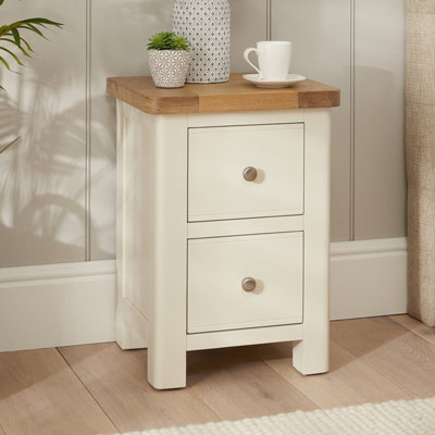 The Furniture Market Marbury Cream Painted Slim 2 Drawer Bedside Table Narrow Nightstand For Small Spaces Solid Wood Brushed Nickel Handles - image 1