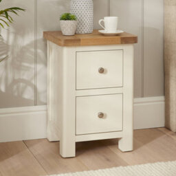 The Furniture Market Marbury Cream Painted Slim 2 Drawer Bedside Table Narrow Nightstand For Small Spaces Solid Wood Brushed Nickel Handles