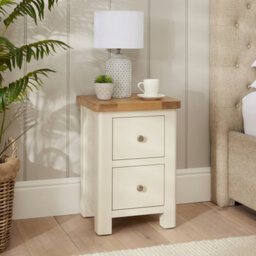 The Furniture Market Marbury Cream Painted Slim 2 Drawer Bedside Table Narrow Nightstand For Small Spaces Solid Wood Brushed Nickel Handles - thumbnail 2