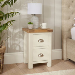 The Furniture Market Marbury Cream Painted Slim 2 Drawer Bedside Table Narrow Nightstand For Small Spaces Solid Wood Brushed Nickel Handles - thumbnail 3