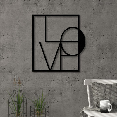 Decortie Modern Metal Wall Art Love Theme Home Ornament Decorative Minimalist Design Hanging Wall Sculpture, Black - image 1