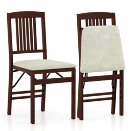 Gainoom Folding White Dining Chairs Set Of 2 Wooden Kitchen Side Chairs W/ Padded Seat - thumbnail 1