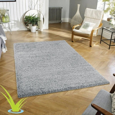 Wadan Modern Shaggy Rug 5Cm Thick Soft Pile, Nonslip Washable Area Rug, Soft Touch Carpet, Silver, 60 X 110Cm - image 1
