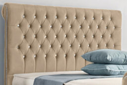 UKBEDFURNITURE Faye Beige Plush Valvet Upholstered Bed Frame Only - Slatted Base - 48 Inch Headboard - thumbnail 2
