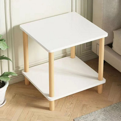 Warm White 2-Tier Narrow Sofa End Side Table With Storage Shelf - image 1