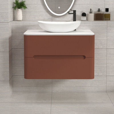Royal Bathrooms Venice 800mm Terracotta Clay Wall Mounted Bathroom Countertop Vanity Unit 2 Drawer With Cesar Basin - image 1