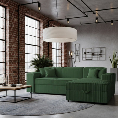 Santos L Corner Sofa Bed For Living Room Chipboard Frame Polyurethane Foam 253X166X79Cm Green Right - image 1