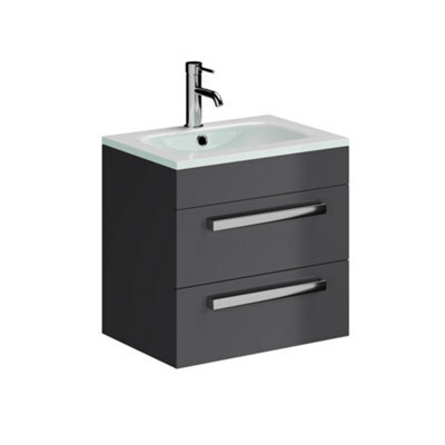 Plum&clay Novela Anthracite Grey Wall Hung Vanity Unit With Glass Basin (W)515mm - image 1