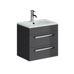 Plum&clay Novela Anthracite Grey Wall Hung Vanity Unit With Glass Basin Bathroom Furniture (W)515mm