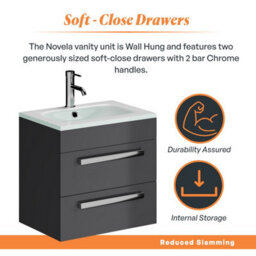 Plum&clay Novela Anthracite Grey Wall Hung Vanity Unit With Glass Basin Bathroom Furniture (W)515mm - thumbnail 3