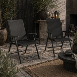 Wyld Haus Disusu Set Of 2 Dark Grey Aluminium Folding Garden Dining Chairs With Breathable Mesh